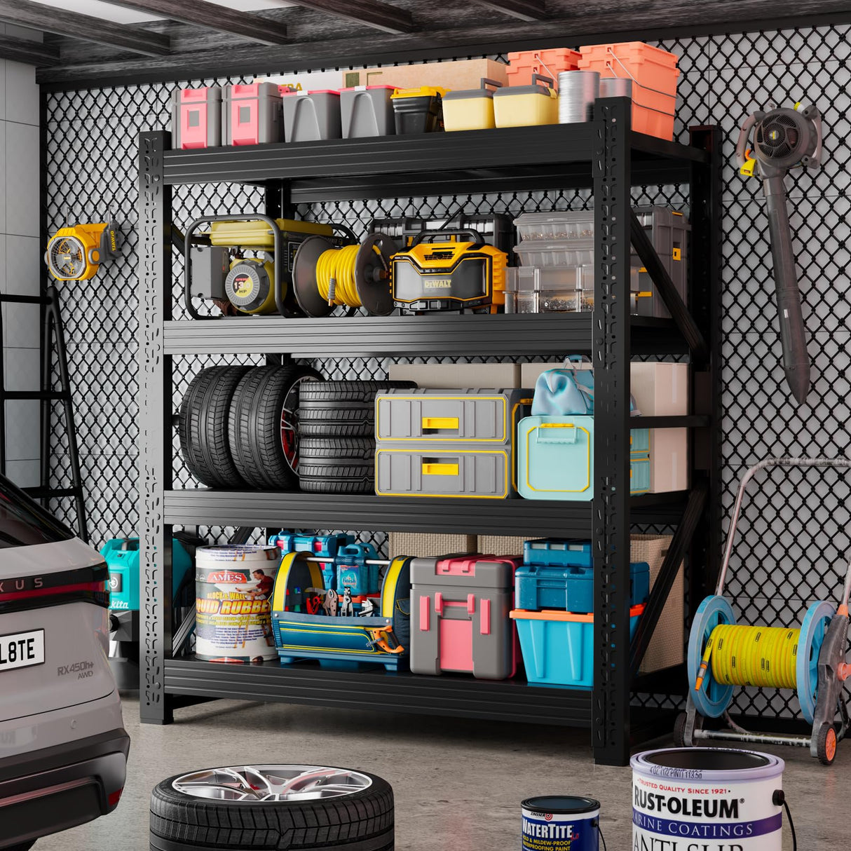 Kobito 5000LBS Storage Shelves, 59" W Garage Shelving Heavy Duty Adjustable Shelving Units, 4 Tier Metal Garage Shelves Industrial Shelving for Garage, Warehouses, Basement, Black Kobito