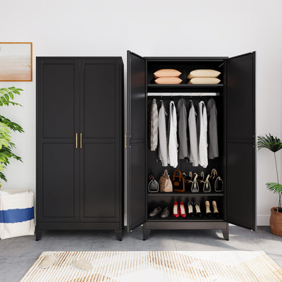 AUEYTVR Metal Armoire Wardrobe Closet Storage Cabinet with Hanging Rod,71'' Metal Wardrobe Cabinet with 2 Doors and 2 Adjustable Shelves for Bedroom, Laundry Room, Cloak Room