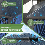 12' x 16' Hardtop Gazebo,Outdoor Galvanized Steel Metal Double Roof Gazebo with Curtains and Netting for Patios, Gardens, Lawns,Navy Blue Kullavik