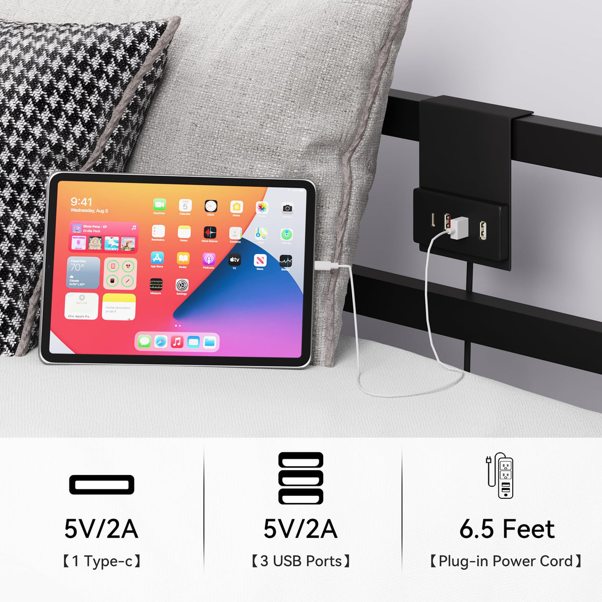 DWVO Canopy Bed Frame King, Four Poster Platform Bed with USB Charging Station, Metal Bed Frame with Slats Support, 12.4 inch Underbed Storage, No Box Spring Needed, Black DWVO