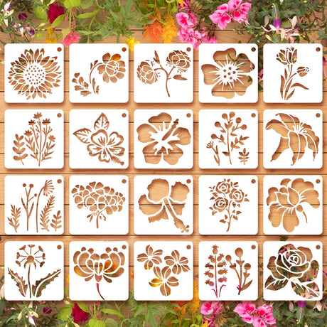 Ymapinc 20 Pcs 2.95 Inch Flower Stencils for Crafts, Rock Painting, Home Decor Ymapinc