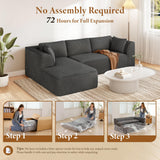 Vesgantti 106" Boneless Couch with Chaise, Deep Seat Comfy Cloud Modular Sofa Corduroy Memory Foam Sectional Couches for Living Room Bedroom, No Assembly Required (Grey, Left-Facing Chaise) Vesgantti