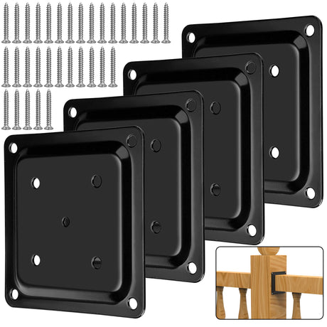 4 Pcs Wood Post Plate Connector, 4" x 4" Wood Fence Post Anchor Base, Deck Porch Railing Support Base, Powder-Coated Decking Post Base (4) Adnee
