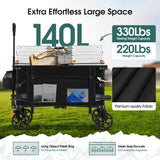 140L Collapsible Folding Wagon Cart with 330lbs Resting Weight Capacity, Heavy Duty Garden Cart with All-Terrain&Brake Wheel, Foldable Utility Wagon with Side Pocket for Groceries Camping,Black Generic