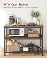 VASAGLE Industrial Kitchen Island with 3 Shelves and Large Worktop in Rustic Brown and Black VASAGLE
