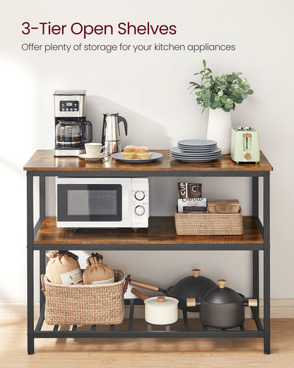 VASAGLE Industrial Kitchen Island with 3 Shelves and Large Worktop in Rustic Brown and Black