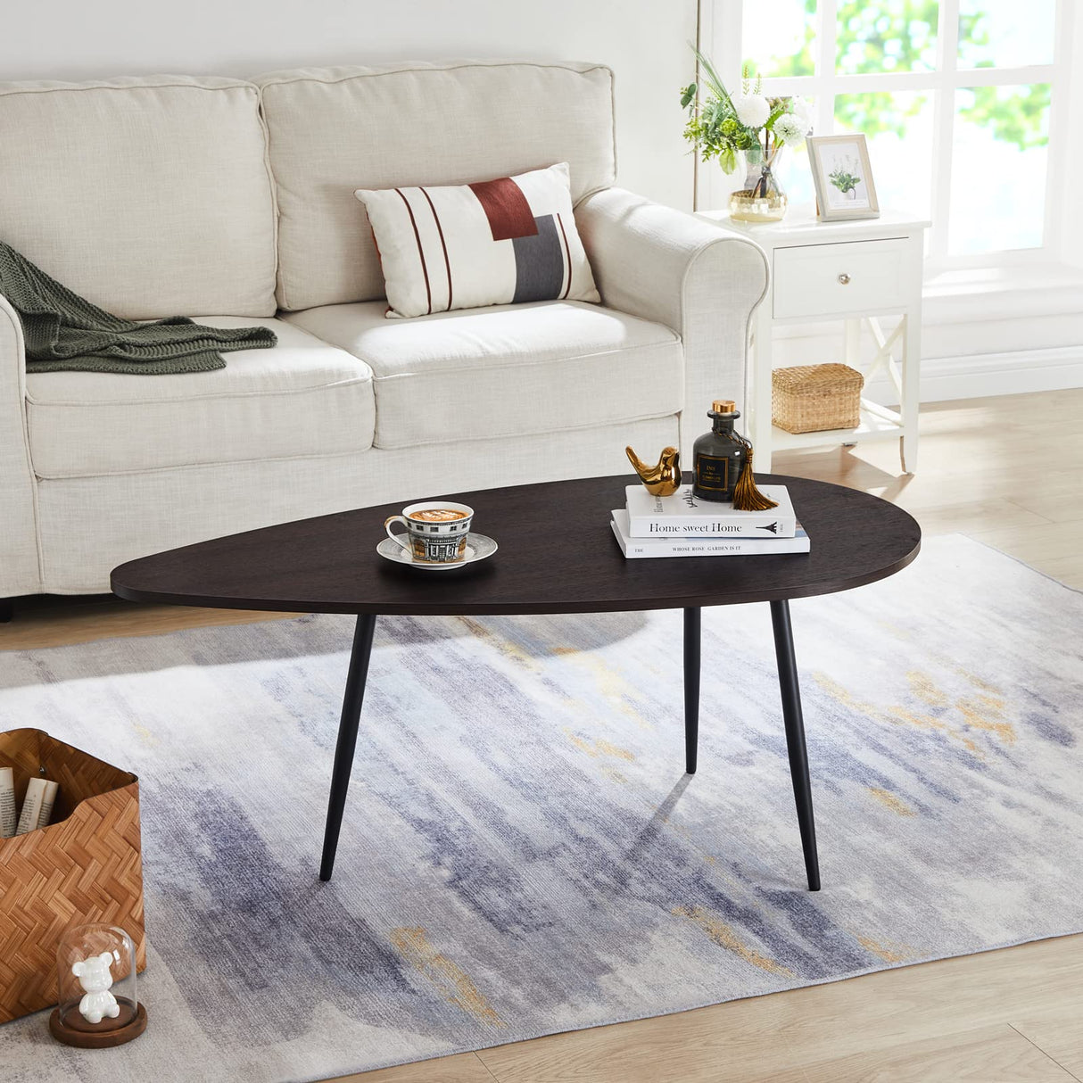 SAYGOER Oval Coffee Table Espresso Wood Mid Century Modern Coffee Tables Unique Retro Farmhouse Accent Center Sofa Rustic Table for Living Room Home Office Easy Assembly, Dark Brown SAYGOER
