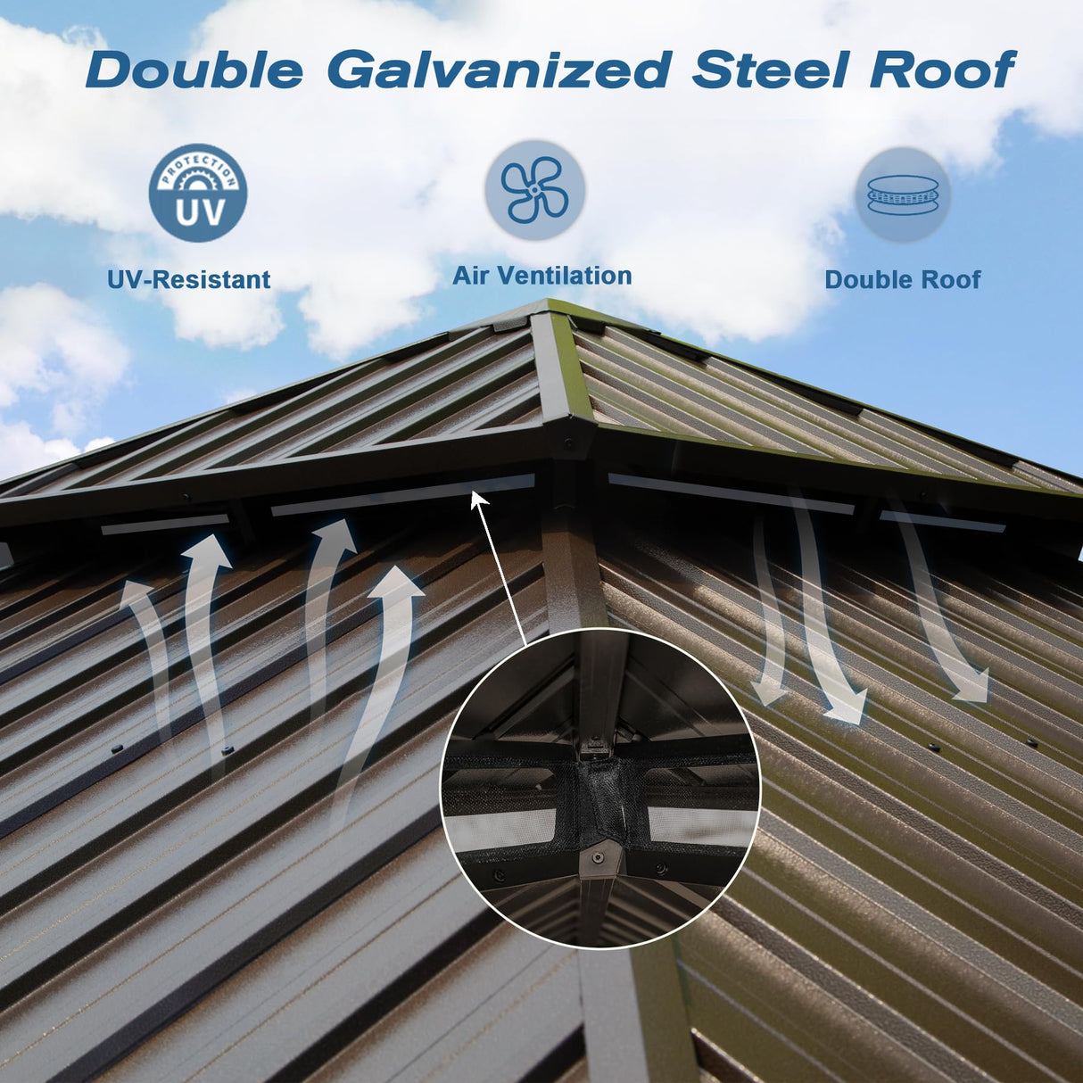 Domi 12' X 16' Hardtop Gazebo, Aluminum Metal Gazebo with Galvanized Steel Double Roof Canopy, Curtain and Netting, Permanent Gazebo Pavilion for Party, Wedding, Outdoor Dining, Brown domi outdoor living