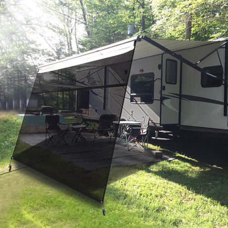 EXCELFU RV Awning Sun Shade Screen with Zipper 15' x 9' - RV Awning Shade Screen Black Mesh UV Blocker Complete Kits for RV Camper Trailer Motorhome EXCELFU