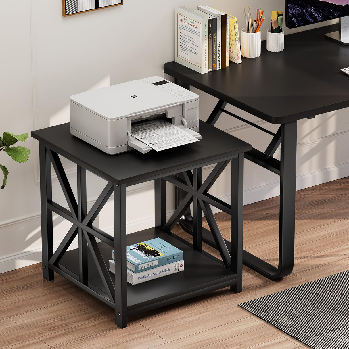 GreenForest End Table with 2-Tier Storage Shelf, 24 inch Side Table for Living Room, Modern Nightstand for Bedroom Bedside Office Farmhouse, Black GreenForest
