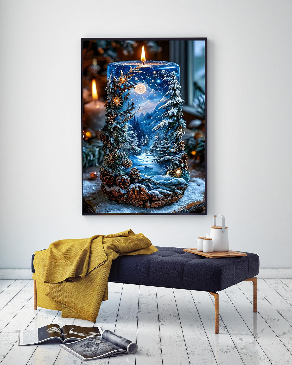 KINPLUB Christmas Candles Diamond Painting Kits for Adults Beginners, Winter Forest Snow Scenery Diamond Art Kits for Adults, DIY Full Drill Round Gem Art Dots for Home Wall Decor 12x16 Inch KINPLUB