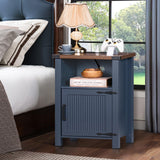 Joaxswe Night Stand Set of 2, 18 Inch Farmhouse Nightstand with with Charging Station and USB Port, Rustic Couch End Table with Magnetic Door, Wood Bed Side Tables for Bedroom, Home, Navy Blue Joaxswe