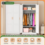Greenvelly Metal Wardrobe Cabinet with Wooden Handle, 72" Metal Wardrobe Closet with Hanging Rods and Adjustable Shelves, Clothing Storage Closet Cabinet for Home, Office, Employee, Gym (White) Greenvelly