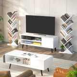 Topfurny Tree Bookshelf, 9-Tier Shelf Rustic Brown Bookcase, Retro Wood Storage Rack for CDs/Movies/Books, Anti-Fall Utility Organizer Shelves for Living Room, Bedroom, Home Office, White Topfurny