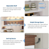 Coffee Bar Cabinet with LED Light, 72" Tall Farmhouse Coffee Bar Hutch with Storage, Sideboard Buffet Cabinet with Microwave Stand/Glass Shelf/6 Hooks/3 Drawers for Kitchen Living Dining Room, White GarveeHome