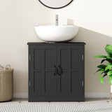 kleankin Pedestal Sink Storage Cabinet, Under Sink Cabinet with 2 Doors and Adjustable Shelf, Bathroom Vanity with U-Shape Cut-Out, Black kleankin