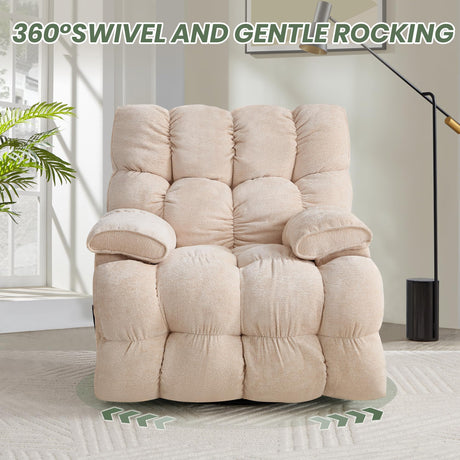 VIKAYAMICS Oversized Rocker Recliner Chair 42” Power Swivel Recliner for Living Room Overstuffed Extra Wide Rocking Recliners with Breathable Soft Fabric Up to 400lbs(Manual Beige) VIKAYAMICS