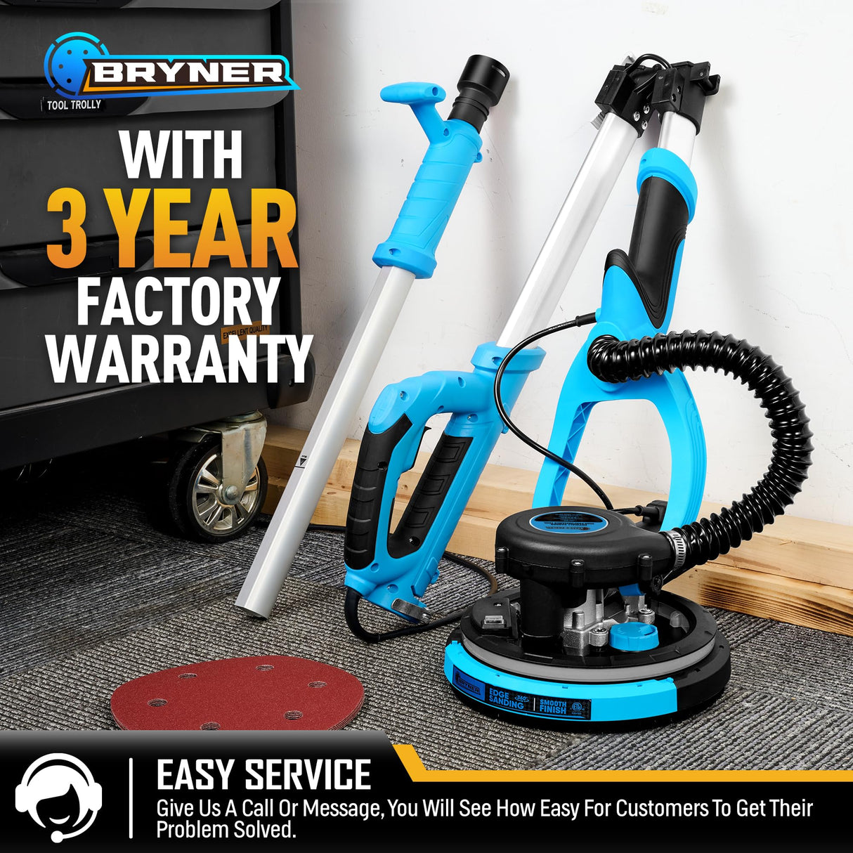 𝟐𝟎𝟐𝟓 𝐔𝐩𝐠𝐫𝐚𝐝𝐞𝐝 Drywall Sander, 780W Electric Drywall Sander with Vacuum Attachment and Labor-Saving Back Belt, 7 Variable Speed 900-1800RPM, Dustless Floor Sander for Popcorn Ceiling Floor Bryner