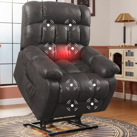FLEXISPOT XL51 Dual OKIN Motor Power Lift Recliner Chair for Elderly, Lay Flat Electric Recliner with Massage & Heat, USB Ports, Faux Leather Reclining Sofa for Living Room Bedroom, Black FLEXISPOT