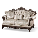 Furniture of America Adelaide Traditional Upholstered Sofa with Rolled Armrests and Button Tufted Back, Wooden Comfortable Couch for Living Room, Office, Bedroom, 2-Seater Loveseat, Dark Cherry/Beige Furniture of America