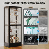 Lucky Monet Glass Display Cabinet with 13 Color LED Lights and Lock, 4-Tier Lighted Curio Cabinet with Doors & Adjustable Shelves, Glass Display Case for Collectibles Liquor - 23.6" Wide Black Lucky Monet