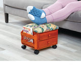 TSF TOYS Foot Stool, Footrest Small Ottoman Stool, Elevated with Rolling Wheels- Wooden Walnut Storage Drawer and Magazine Rack (Tapestry with Storage) TSF TOYS