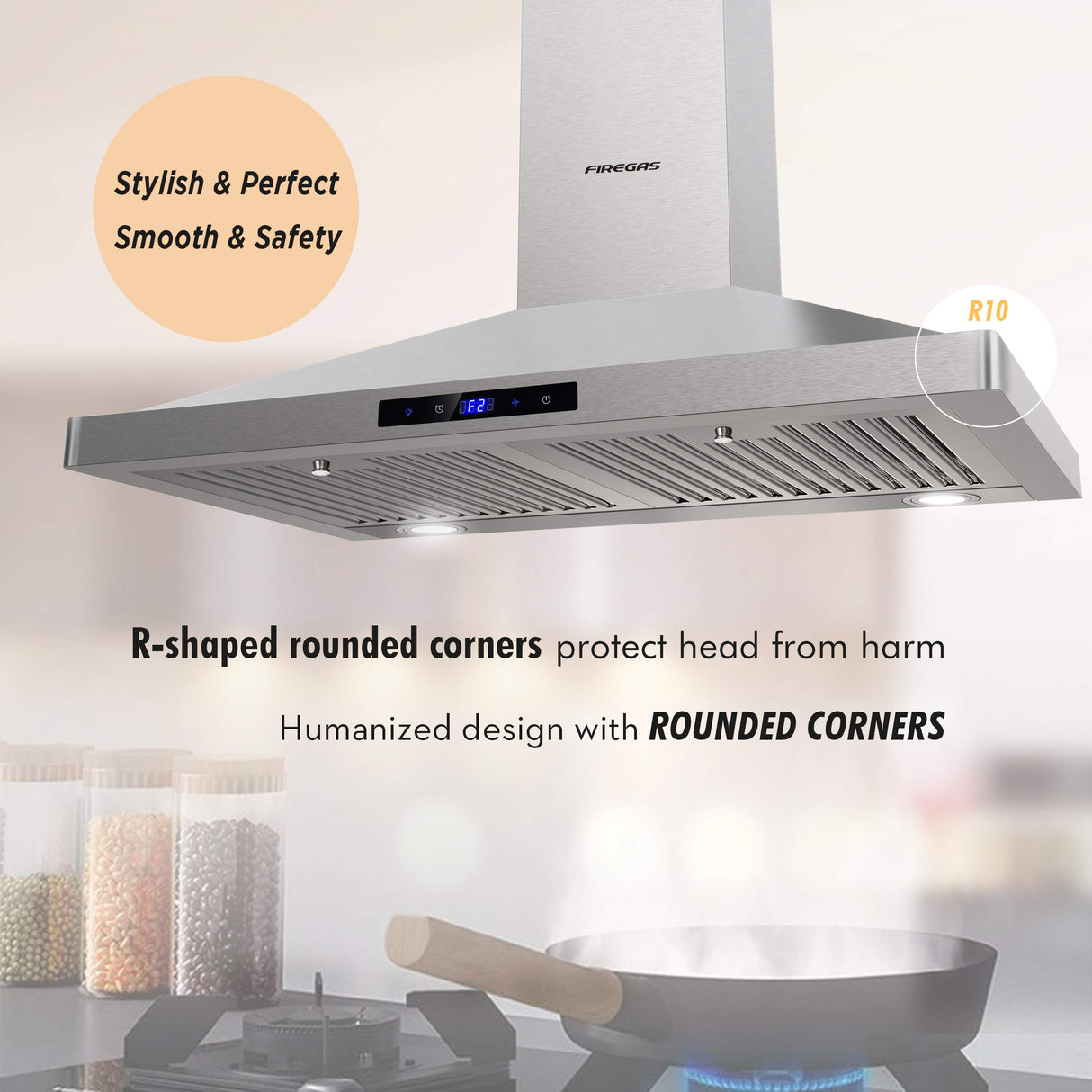 FIREGAS Range Hood 30 inch Wall Mount,450 CFM Ducted/Ductless Range Hood with Stainless Steel,Stove Hood Vent for Kitchen with 3 Speed Fan,Permanent Filters,Led Lights,Digital Touch,Charcoal Filter FIREGAS