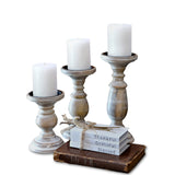 Candle Holders for Pillar Candles, Wooden Table Centerpiece, Set of 3, Wood Candle Holders, Rustic Pillar Candle Holder, Farmhouse Candle Holders Fireplace White MAINEVENT