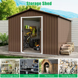 Garveelife 8x15 ft Outdoor Storage Shed, Steel Utility Tool Shed with Sloped Roof & Lockable Door, Backyard Garden Patio Lawn Outdoor Shed for Storing Tools and Equipment in Yard, Brown GarveeLife