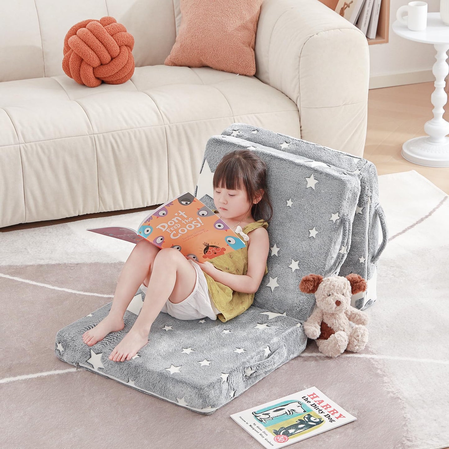 Givjoy Foldable Floor Mattress for Kids, Glow in The Dark Toddler Washable Tri Folding Floor Nap Mat for Sleeping Daycare, Child Trifold Futon Sofa Bed with Storage Bag for Girls and Boys