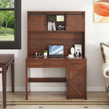 Farmhouse 47" Executive Desk, Computer Desk with 2 Drawers and Storage Cabinet, Home Office Desk with Hutch, Charging Hub, Workspace for Work and Study, Brown Vabches