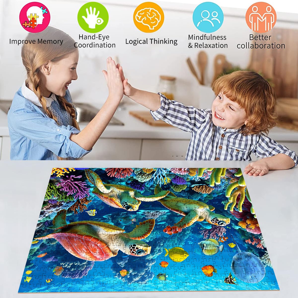 500 Piece Jigsaw Puzzle for Adults -Sea Turtle Jigsaw Puzzles 500 Pieces Puzzles for Adults-The Underwater World Finished Size 19.3" x 13.7" HUADADA