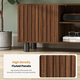 Lamtor TV-Stand with Mount and Power Outlet, Fluted TV Stand for 65 70 75 Inch TV, Entertainment Center with Storage, Media Console Table for Living Room, Walnut Lamtor