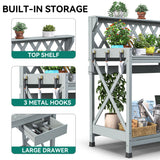 YITAHOME Potting Bench Table, Outdoor Garden Work Bench Station Table w/Drawer, Open Shelf, Hook, PVC Waterproof Mat (Grey) YITAHOME