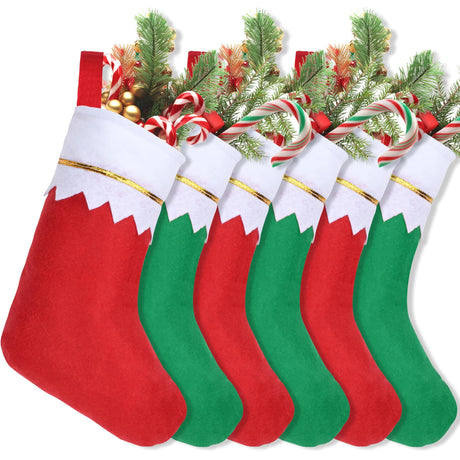 48Pcs 17" Felt Christmas Stocking Bulk, Red and Green Christmas Socks Bulk with White Cuff Golden Trim, Christmas Hanging Ornaments Xmas Decoration for Mantel Door Window Holiday Home Décor AMAZING TIME