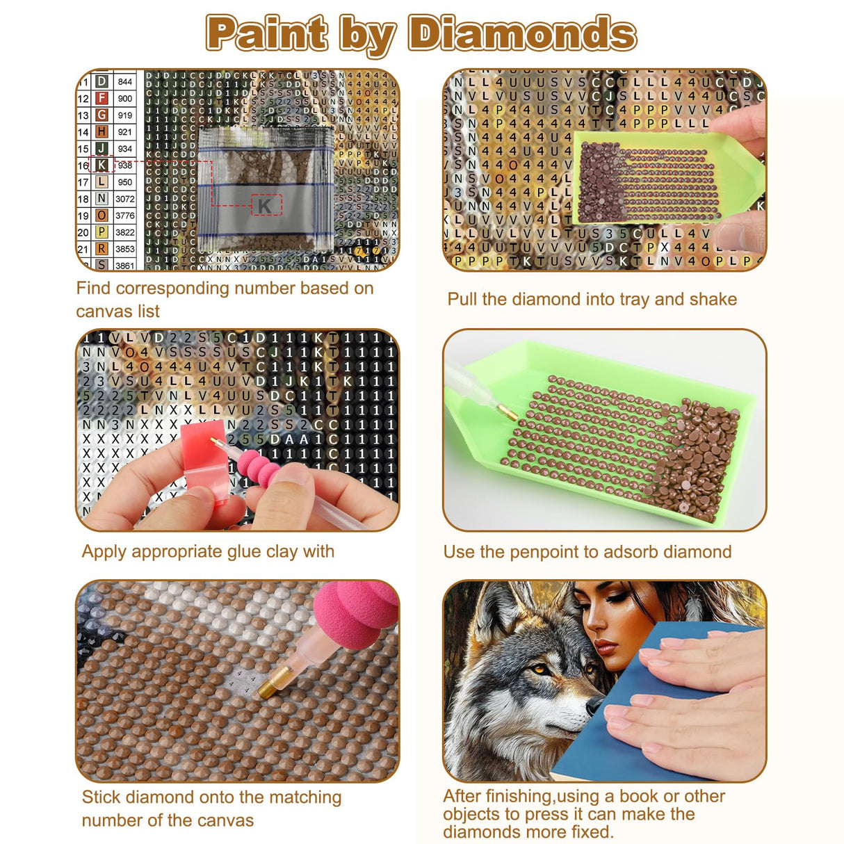 CEOVR American Native Indian Woman Diamond Art Kits for Adults, Wolf Diamond Painting Dots DIY DIY Gem Art, Adult Crafts Kits Wall Decor for Home Office 12x16in CEOVR