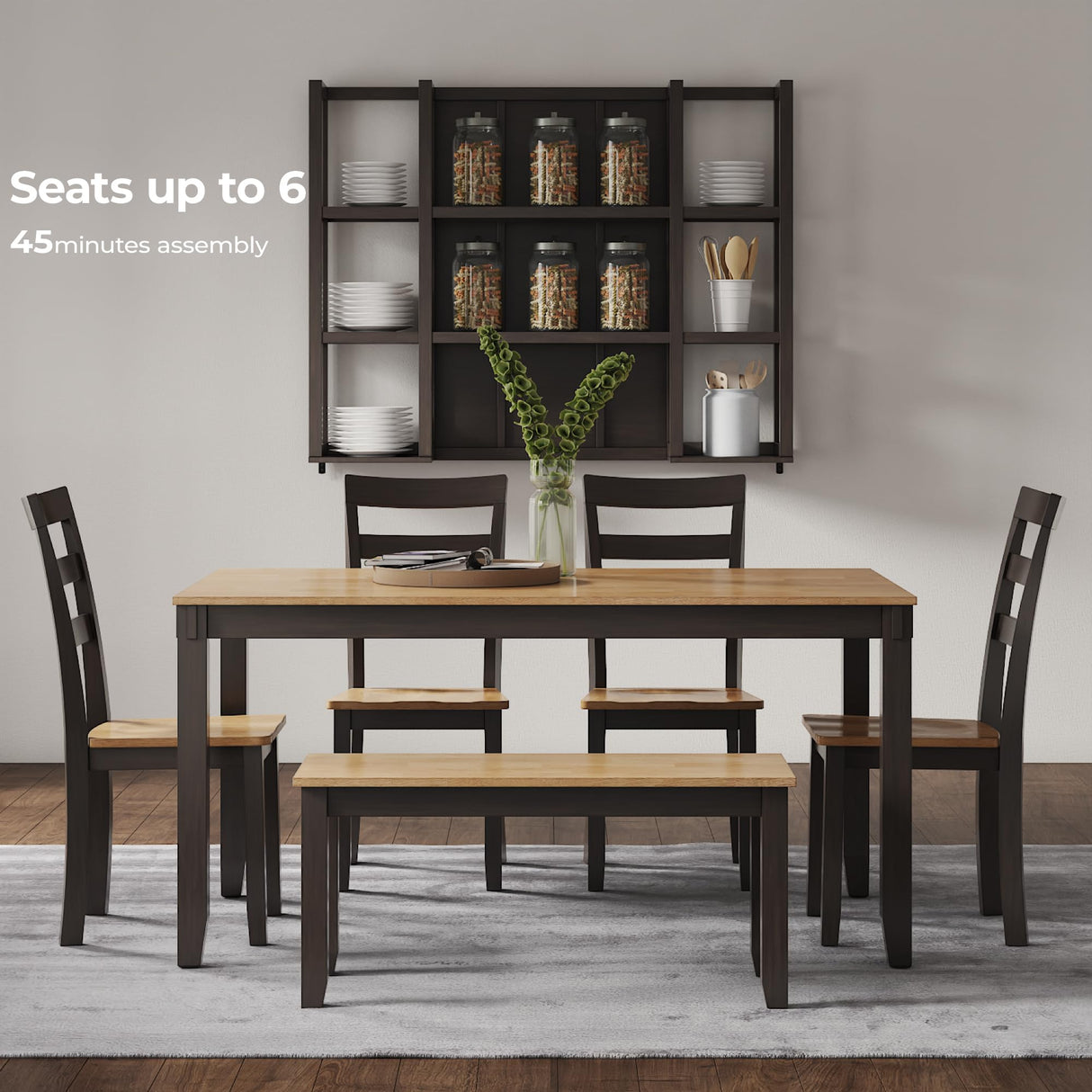 Signature Design by Ashley Gesthaven Casual Dining Table with 4 Chairs and Bench, Set of 6, Light Brown & Dark Brown Signature Design by Ashley