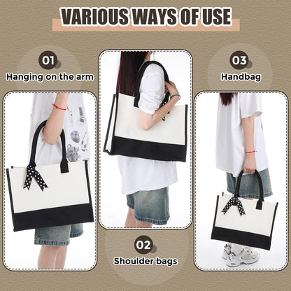 Saillong 20 Pcs Canvas Tote Bag Bulk Initial Women Gift Bags 15.7 x 11.8 x 6.7 Inches Sublimation Personalized Blank Shopping Bags with Handle Grocery Bag for Wedding Bridesmaid, Birthday, White Black