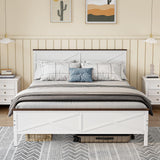 VOPEAK Farmhouse Queen Metal Bed Frame with Headboard and Footboard, Under-Bed Storage, Noise-Free, Easy Assembly, White VOPEAK