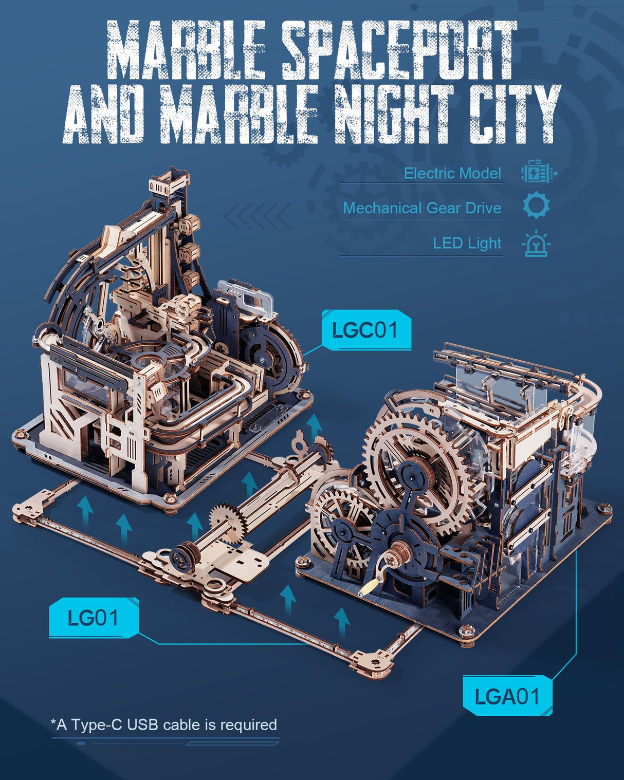 ROKR 3D Wooden Puzzles for Adults, 3 in 1 Wooden Marble Run, Wood Model Mechanical Puzzles Building Toys Kits, Gifts for Men Boys (LGX02) ROKR