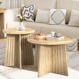 Round Nesting Coffee Table,Set of 2 Round Coffee Tables Living Room,Wood Fluted Coffee Table Set,Modern Small Coffee Table,Coffee Table Sofa Side Table for Living Room Bedroom Home Office (Oak) Mxtxmy