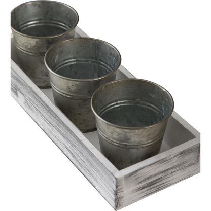 SOFE Herb Garden Planter Indoor, Windowsill Metal Planter Set of 3 with Wood Tray, Farmhouse Flower Pot Galvanized Bucket Planter, Small Potting Pots for Rosemary, Basil, Cilantro