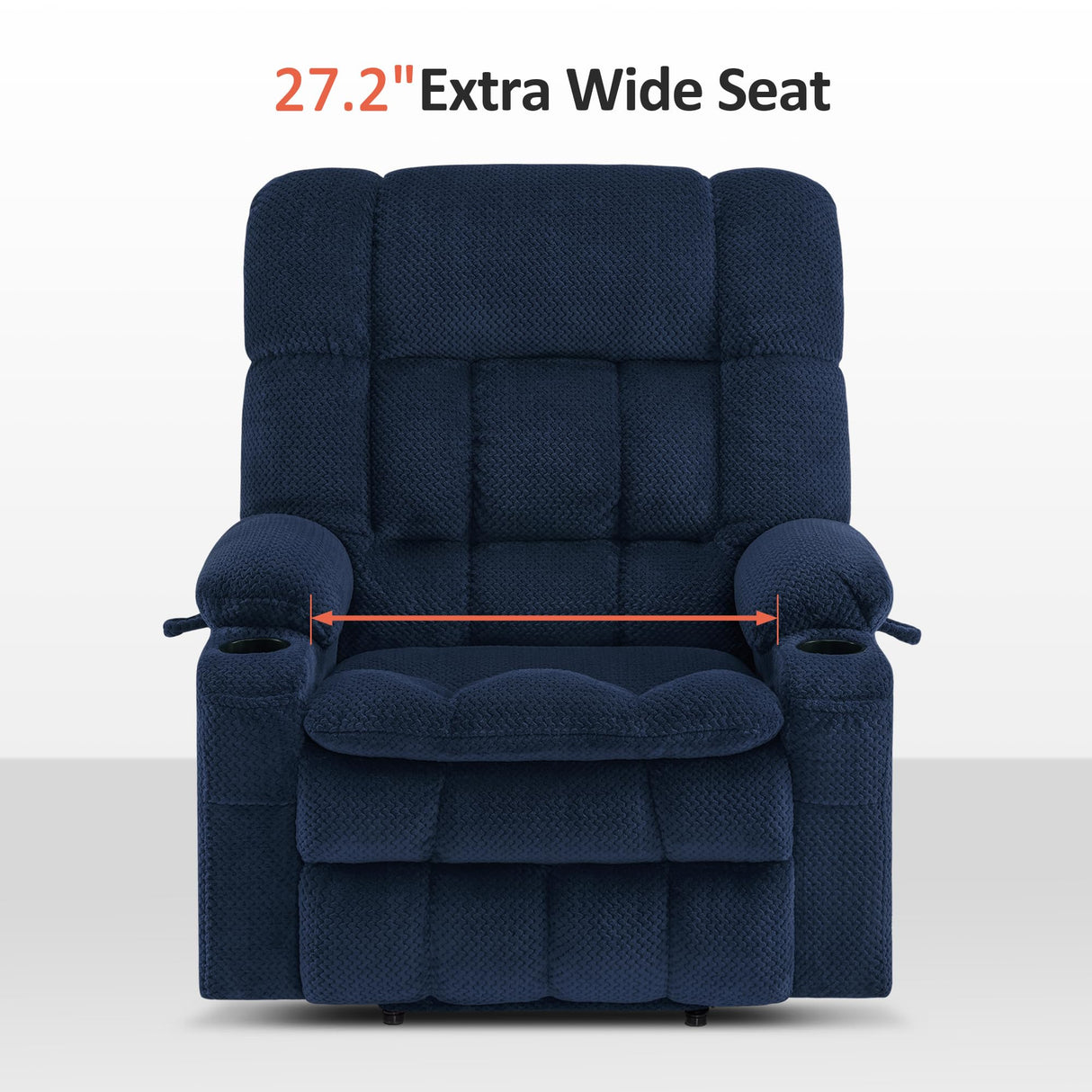 MCombo Oversized Power Lift Recliner Chair for Elderly, Dual Motor Lift Chair with Heat and Massage, Lay Flat Lift Chair for Big and Tall, Cup Holders, Fabric R7891 (Oversize, Navy Blue) MCombo