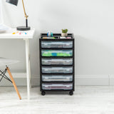 IRIS USA Fits 12" x 12" Paper, 6-Tier ScrapbookRolling Storage Cart with Organizer Top for Papers Vinyl Tools Office Art and Craft Supplies, Yarn, Black Frame with 6 Clear Cases w/ Built in Handle IRIS