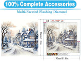 MOMDEDP 5D Winter Diamond Painting Kits for Adults Beginners,Christmas Winter House Diamond Art Kit,DIY Full Round Drill Countryside Diamond Dot Gem Art Kits for Adults,Home Wall Decor 12x12Inch MOMDEDP