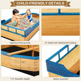 HONEY JOY Pirate Ship Kids Sandbox, Wooden Bottomless Sand Boat with Liner, Sand Pit w/Realistic Flag & Steering Wheel, Storage Bench Seat w/Backrest, Outdoor Sand Boxes for Kids Backyard HONEY JOY