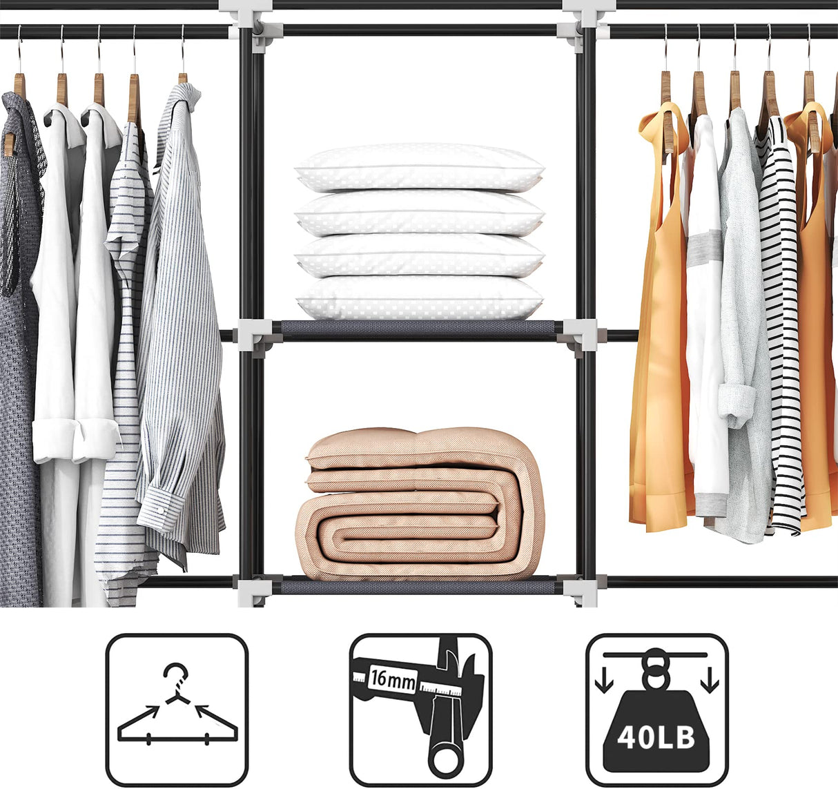 KEKIWE Portable Closet, 51 Inch Wardrobe Closet for Hanging Clothes with 2 Hanging Rods, 8 Storage Organizer Shelves for Bedroom, Durable and Easy to Assemble, Grey KEKIWE