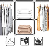 KEKIWE Portable Closet, 51 Inch Wardrobe Closet for Hanging Clothes with 2 Hanging Rods, 8 Storage Organizer Shelves for Bedroom, Durable and Easy to Assemble, Grey KEKIWE