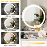 DWVO Makeup Vanity Desk with LED Lighted Mirror, White Vanity Set with Charger Station, Small Spaces Vanity Table, Adjustable 3 Lighting Modes, Makeup Table with Chair for Girl, 31.5in(L), Upgraded DWVO