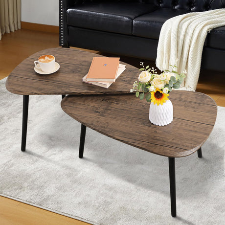 WDSHIYI Coffee Table Nesting Side Table Set of 2 Coffee Table Modern Minimalist Side Table for Living Room, Balcony in Brown WDSHIYI